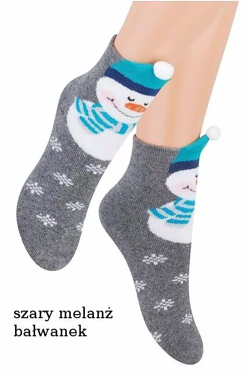 Modré ponožky teplé -froté materiál SNEHULIAK 3D, jeans-modré 1-7ROKOV