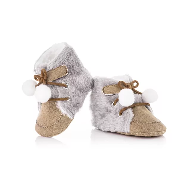 Teplé capačky papučky s ABS, kojenecké ŠEDOOHNEDÉ
