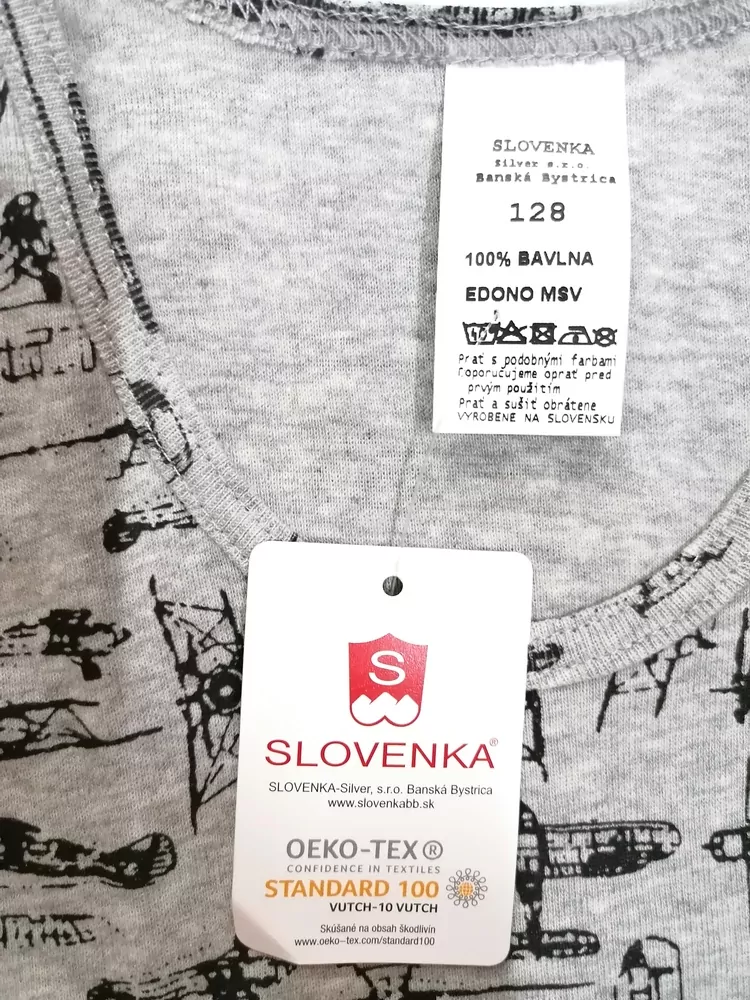 Tielko šedé RETRO LIETADLÁ potlač chlapčenské  -SLOVENKA č.128-146