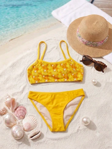 PLAVKY lambádkové dievčenské - oranžové kvetinky, č. 146, 152