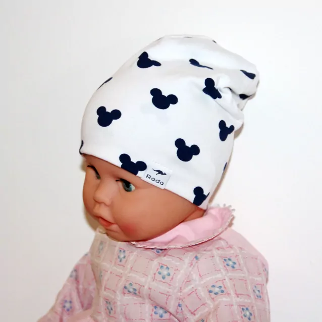 Čiapka  RADA DVOJVRSTVOVÁ MICKEY , mierne predľžená č.2 /38-40cm, modrá, šedá, tm.modrá