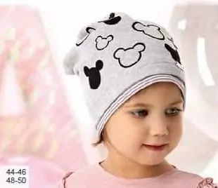 Čiapka predĺžená MINNIE -hlavičky, bledošedá.tmavoružová,modrá