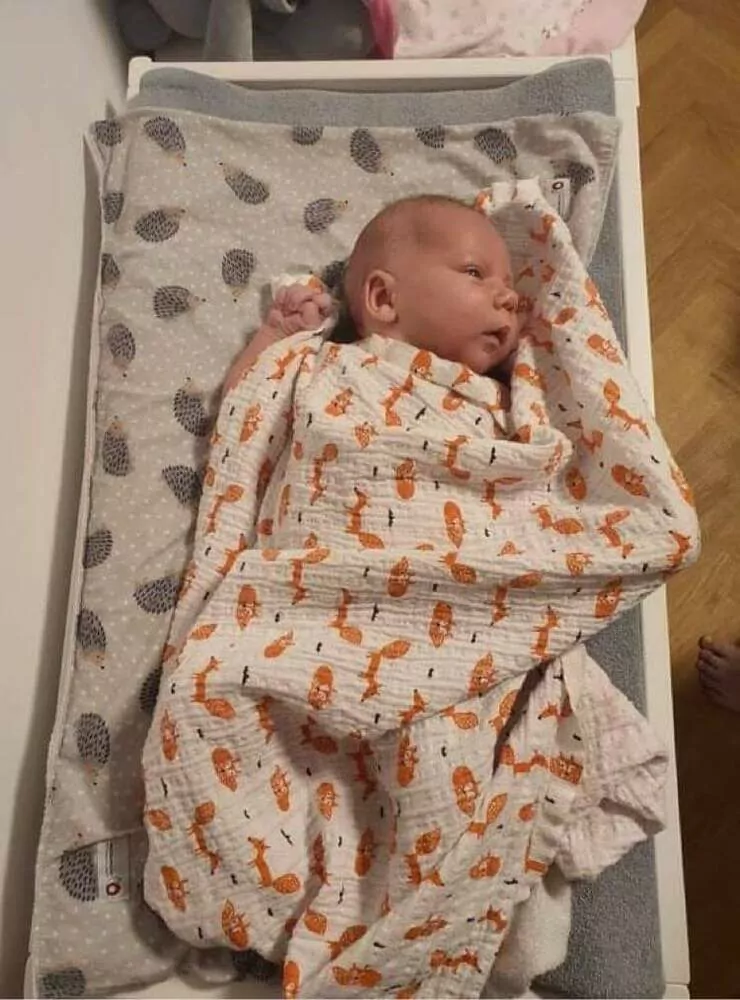 Plienková biela Libštácka osuška Líštičky- oranžové,veľká
