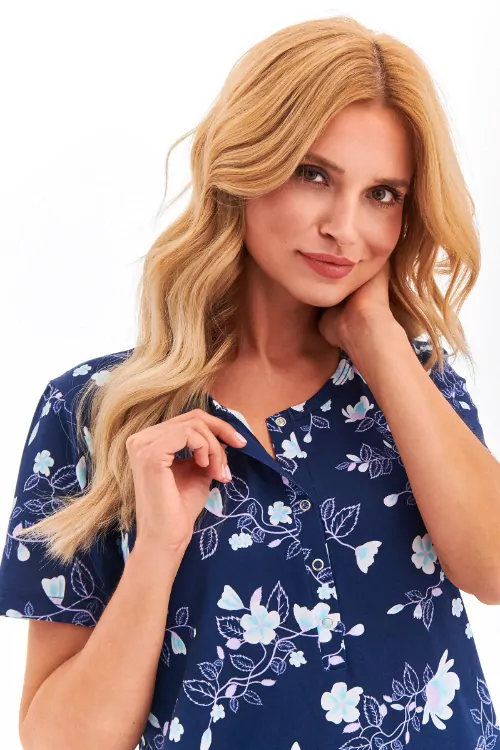 Materská nočná košeľa zapínanie na gombíky SÁRKA, modrá, bledošedá M,L,XL,XXL