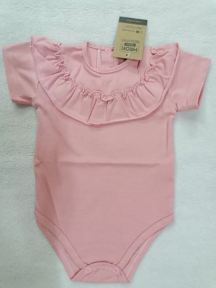 Body JEDNOFAREBNÉ KRÁTKY rukáv dievčenské- oblečenie na krst, s malými volánikmi 