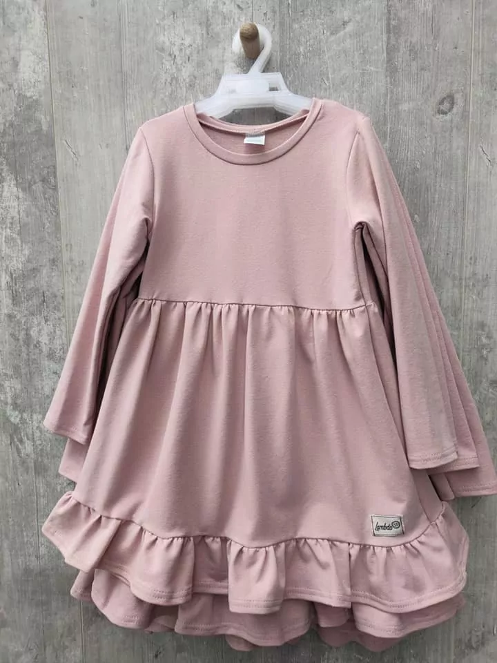  Šaty, jednofarebné, PÚDROVÉ, dlhý rukáv, č.92,98,104,110,116,122,128,134,140