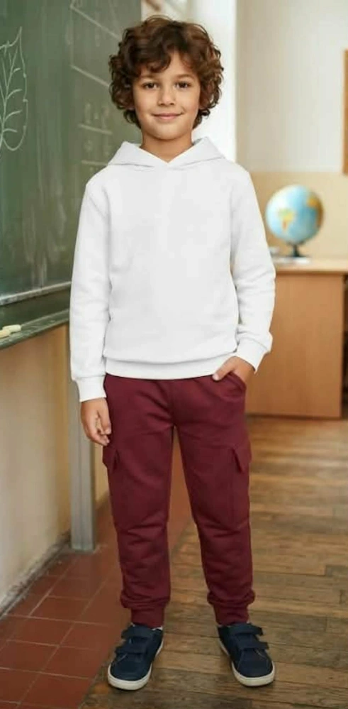 Nohavice do školy z teplákoviny, bordové, HF - kapsáky, slovenské, č. 98,104,110,116,122,128,134,140 HAPPY FASHION