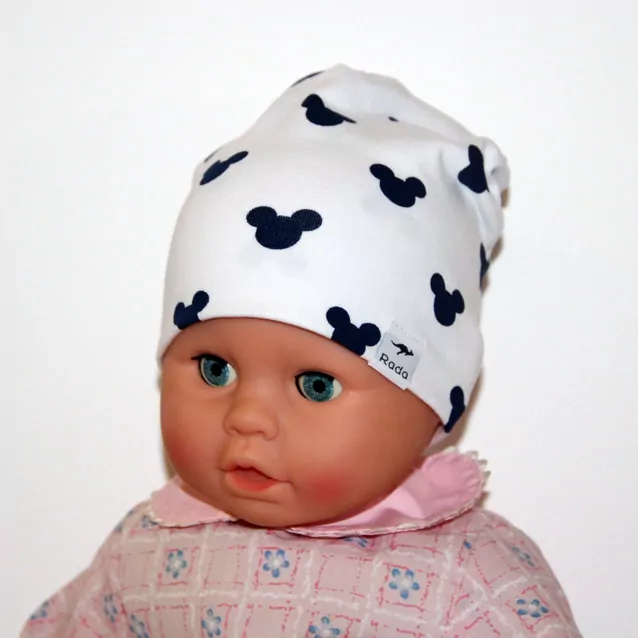 Čiapka  RADA DVOJVRSTVOVÁ MICKEY , mierne predľžená č.2 /38-40cm, modrá, šedá, tm.modrá