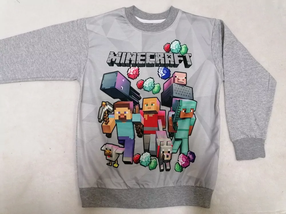 Tričko mikina MINECRAFT č.140, 146, 152,158- V MODROM alebo ŠEDOM PREVEDENÍ
