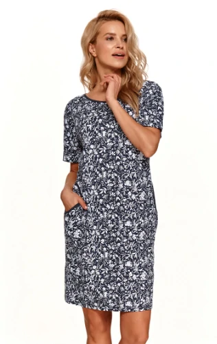 Nočná košeľa s krátkym rukávom, dámska,BAVLNA S,M,L,XL,XXL NIKA MODRÁ