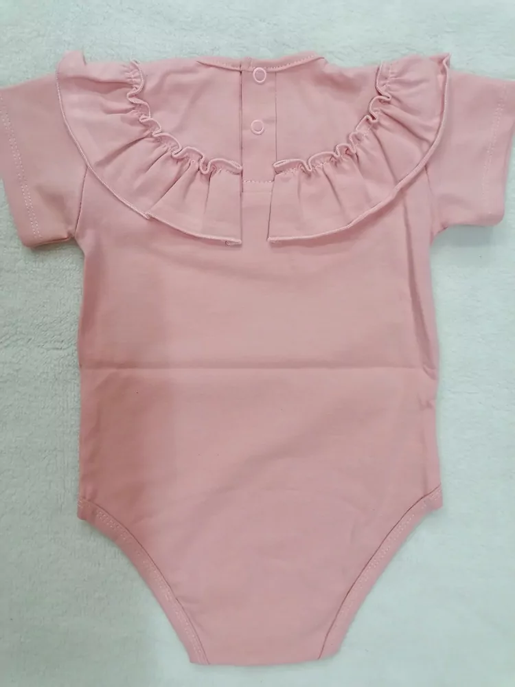 Body JEDNOFAREBNÉ KRÁTKY rukáv dievčenské- oblečenie na krst, s malými volánikmi 