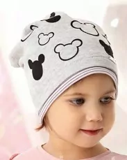 Čiapka predĺžená MINNIE -hlavičky, bledošedá.tmavoružová,modrá
