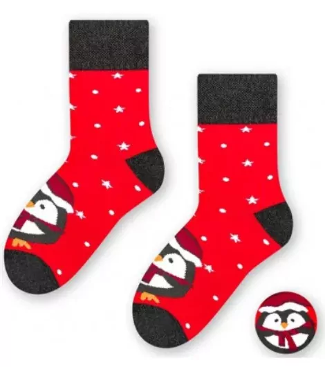 Ponožky teplé Vianočné-froté materiál Tučniačik Pingy č. 26/28, 29/31, 32/34