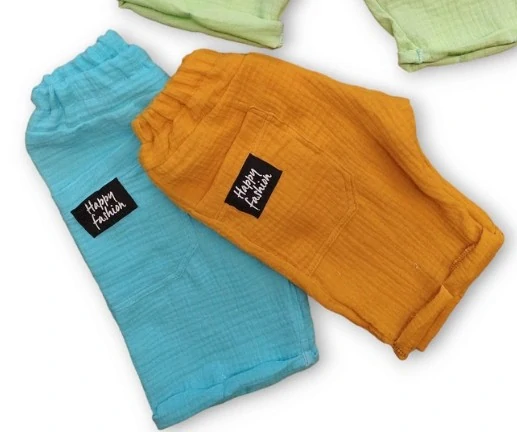 MUŠELÍNOVÉ KRÁTKE jednofarebné nohavice chlapčenské tyrkysové, bl.modré, oceľové, béžové, hnedé, šedé, jeans modré, olivové