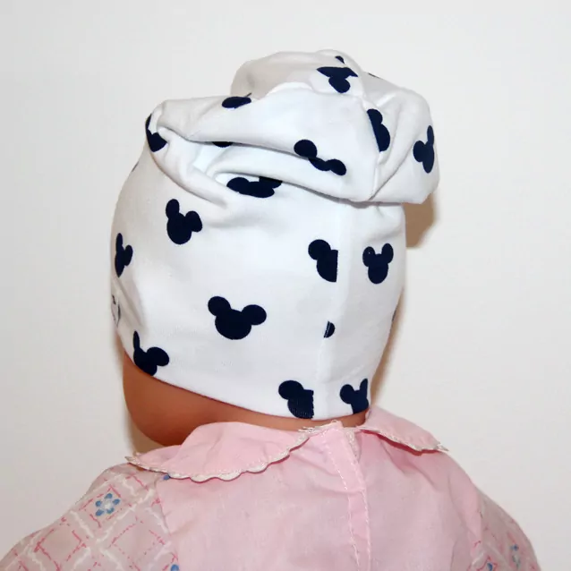 Čiapka  RADA DVOJVRSTVOVÁ MICKEY , mierne predľžená č.2 /38-40cm, modrá, šedá, tm.modrá