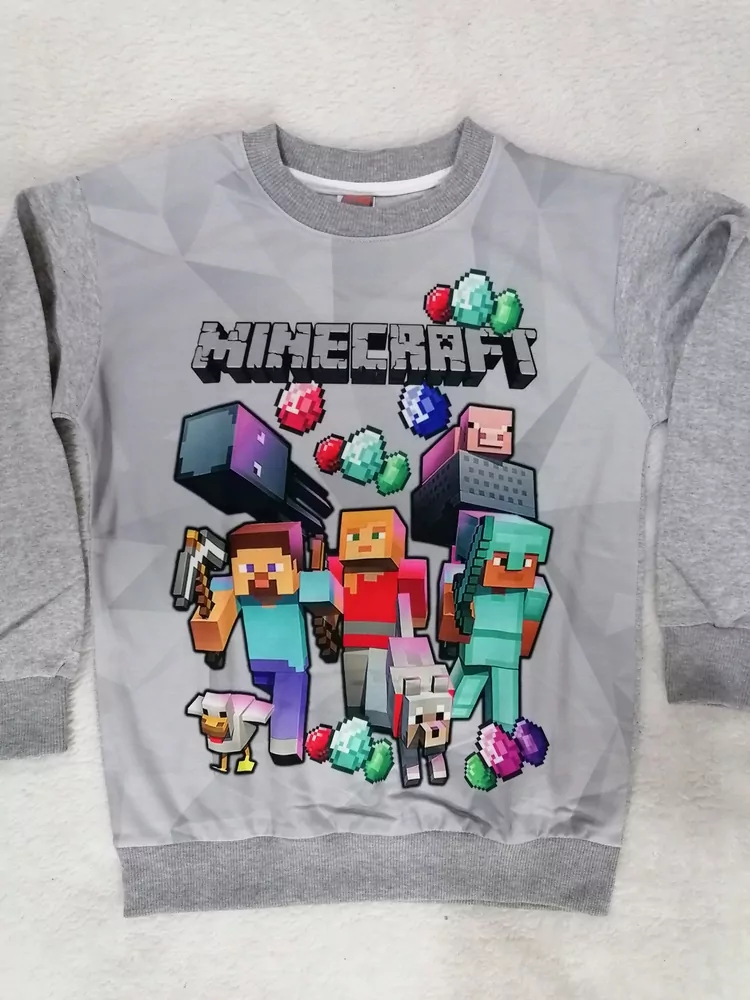Tričko mikina MINECRAFT č.140, 146, 152,158- V MODROM alebo ŠEDOM PREVEDENÍ