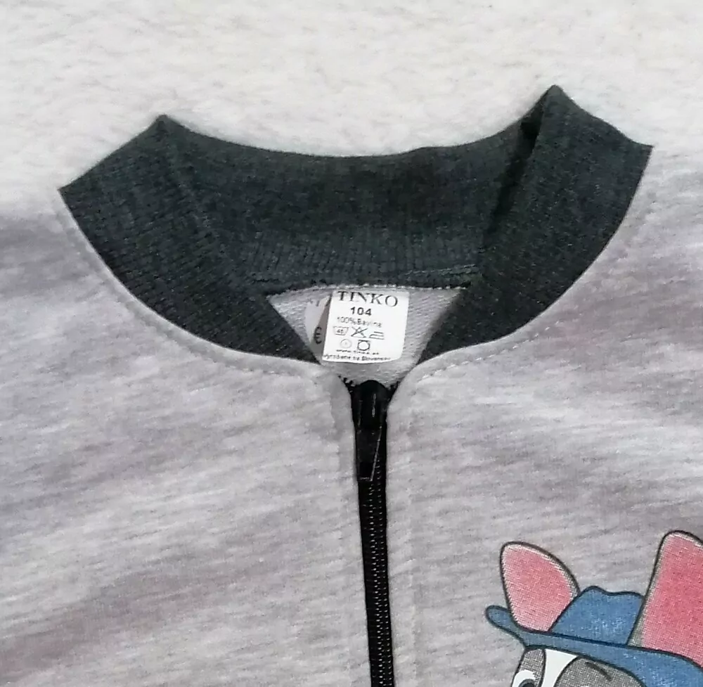 MIKINA NA ZIPS TINKO, PAW PATROL, bavlnená ,slovenská, ŠEDÁ