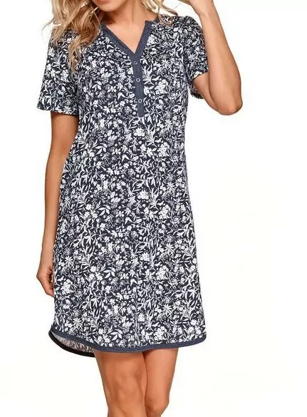 Nočná košeľa s krátkym rukávom, dámska,BAVLNA S,M,L,XL,XXL NIKA MODRÁ