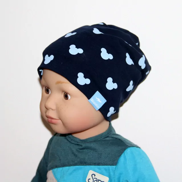 Čiapka  RADA DVOJVRSTVOVÁ MICKEY , mierne predľžená č.2 /38-40cm, modrá, šedá, tm.modrá