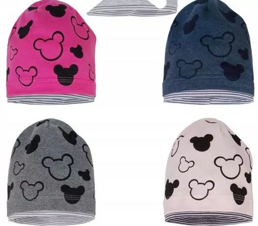 Čiapka predĺžená MINNIE -hlavičky, bledošedá.tmavoružová,modrá