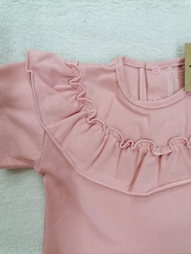 Body JEDNOFAREBNÉ KRÁTKY rukáv dievčenské- oblečenie na krst, s malými volánikmi 
