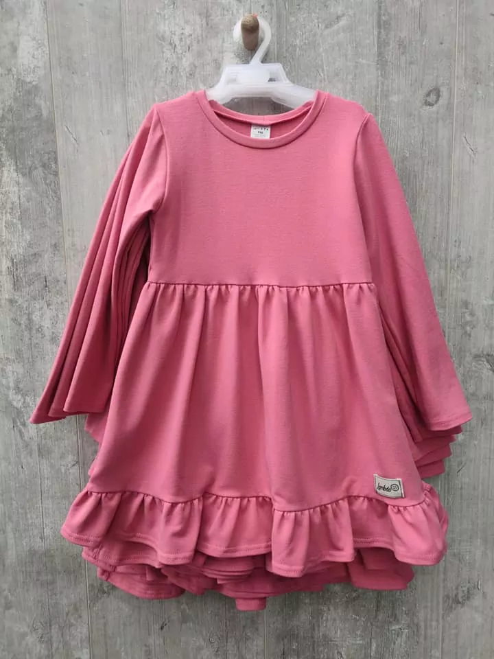  Šaty, jednofarebné, PÚDROVÉ, dlhý rukáv, č.92,98,104,110,116,122,128,134,140