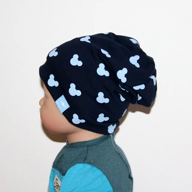 Čiapka  RADA DVOJVRSTVOVÁ MICKEY , mierne predľžená č.2 /38-40cm, modrá, šedá, tm.modrá