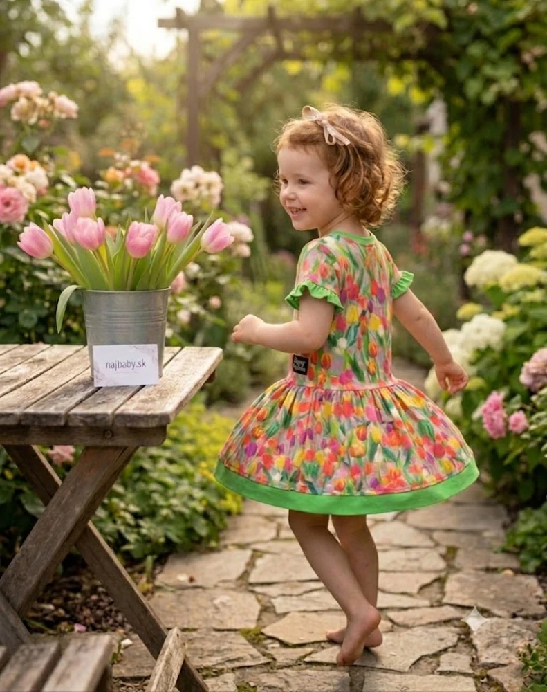 Šaty Tulipániky, letné tenučká tričkovina- točivé, SLOVENSKÉ č.80,86,92,98,104,110,116,122,128,134