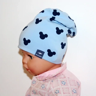Čiapka RADA DVOJVRSTVOVÁ MICKEY , mierne predľžená č.2 /38-40cm, modrá, šedá, tm.modrá