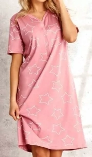 Nočná košeľa s krátkym rukávom, dámska,BAVLNA S,M,L,XL, ružová