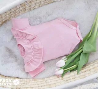 Body JEDNOFAREBNÉ KRÁTKY rukáv dievčenské- oblečenie na krst, s malými volánikmi
