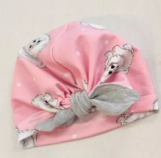 Turban - ružový s mašličkou, BIELY PSÍK -LTA