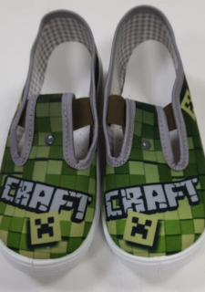 Prezuvky PLÁTENKY- vzor MINECRAFT NAZO č.28,29,30,31,32,33,34,35,36 - ZELENÉ